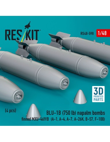BLU-1B (750 lb) napalm bombs finned MXU-469/B (4 pcs) (A-1, A-4, A-7, A-26K, B-57, F-100) (3D Printed) 