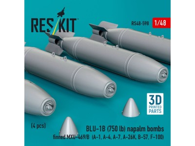 BLU-1B (750 lb) napalm bombs finned MXU-469/B (4 pcs) (A-1, A-4, A-7, A-26K, B-57, F-100) (3D Printed) 