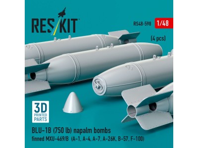 BLU-1B (750 lb) napalm bombs finned MXU-469/B (4 pcs) (A-1, A-4, A-7, A-26K, B-57, F-100) (3D Printed) 