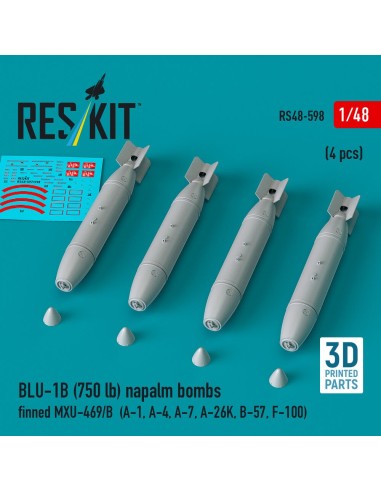 BLU-1B (750 lb) napalm bombs finned MXU-469/B (4 pcs) (A-1, A-4, A-7, A-26K, B-57, F-100) (3D Printed) 