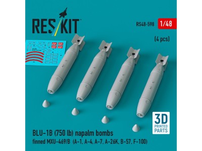 BLU-1B (750 lb) napalm bombs finned MXU-469/B (4 pcs) (A-1, A-4, A-7, A-26K, B-57, F-100) (3D Printed) 
