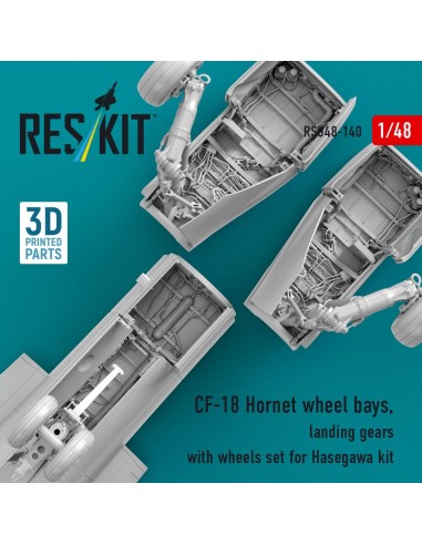 CF-18 Hornet wheel bays, landing gears with wheels set for Hasegawa kit (3D Printed) 