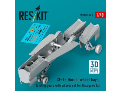 CF-18 Hornet wheel bays, landing gears with wheels set for Hasegawa kit (3D Printed) 
