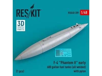F-4 Phantom II early 600 gallon fuel tanks (all welded) with pylon (1 pcs) (3D Printed) 