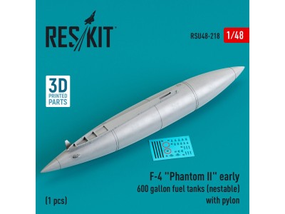 F-4 Phantom II early 600 gallon fuel tanks (nestable) with pylon (1 pcs) (3D Printed) 