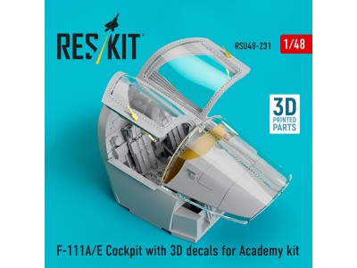 F-111A/E Cockpit with 3D decals for Academy kit (3D Printed) 