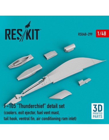 F-105 Thunderchief detail set (coolers, exit ejector, fuel vent mast, tail hook,ventral fin, air conditioning ram inlet) (3D Pri