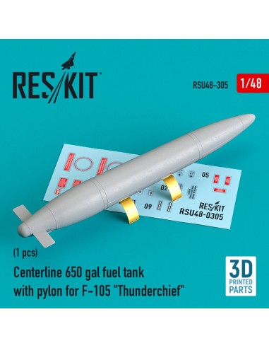 Centerline 650 gal fuel tank with pylons for F-105 Thunderchief (1 pcs) (3D Printed) 