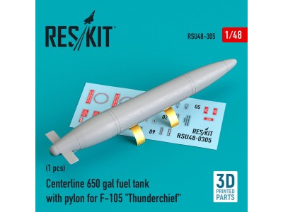 Centerline 650 gal fuel tank with pylons for F-105 Thunderchief (1 pcs) (3D Printed) 
