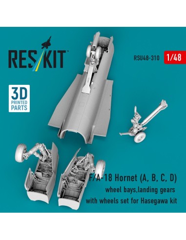 F/A-18 Hornet (A, B, C, D) wheel bays, landing gears with wheels set for Hasegawa kit (3D Printed) 