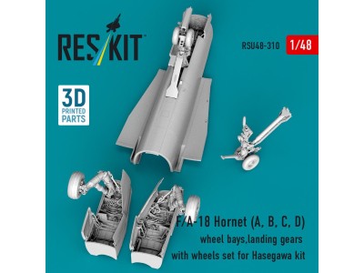 F/A-18 Hornet (A, B, C, D) wheel bays, landing gears with wheels set for Hasegawa kit (3D Printed) 