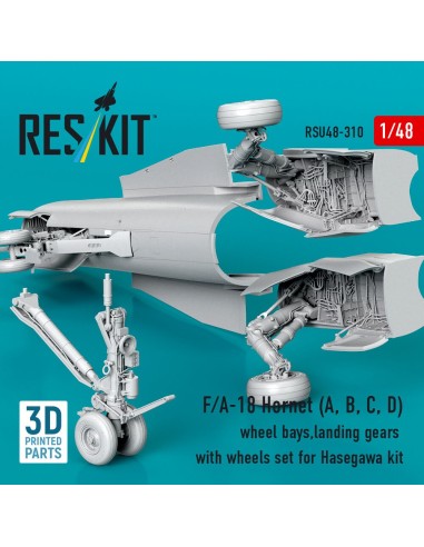 F/A-18 Hornet (A, B, C, D) wheel bays, landing gears with wheels set for Hasegawa kit (3D Printed) 