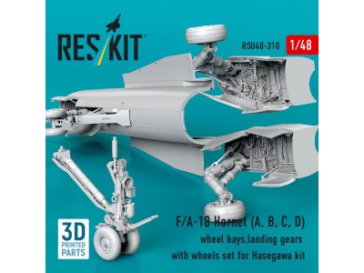 F/A-18 Hornet (A, B, C, D) wheel bays, landing gears with wheels set for Hasegawa kit (3D Printed) 