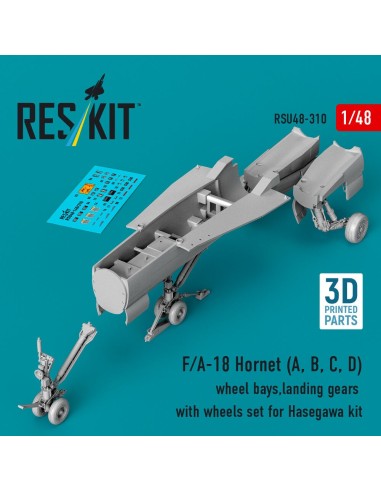 F/A-18 Hornet (A, B, C, D) wheel bays, landing gears with wheels set for Hasegawa kit (3D Printed) 