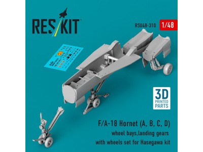 F/A-18 Hornet (A, B, C, D) wheel bays, landing gears with wheels set for Hasegawa kit (3D Printed) 