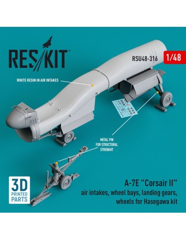 A-7E Corsair II air intakes, wheel bays, landing gears, wheels for Hasegawa kit (3D Printed) 