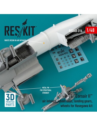 A-7E Corsair II air intakes, wheel bays, landing gears, wheels for Hasegawa kit (3D Printed) 