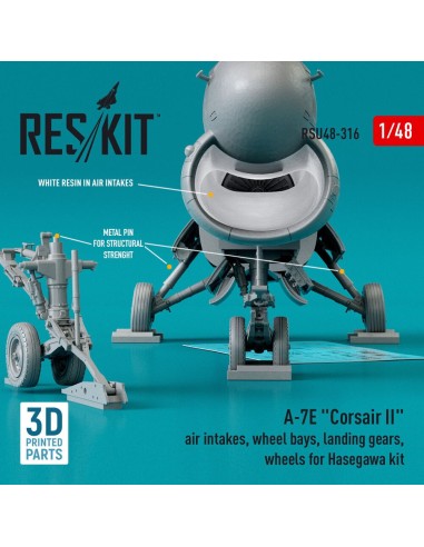 A-7E Corsair II air intakes, wheel bays, landing gears, wheels for Hasegawa kit (3D Printed) 