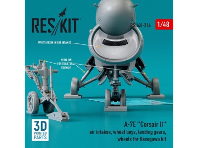 A-7E Corsair II air intakes, wheel bays, landing gears, wheels for Hasegawa kit (3D Printed) 