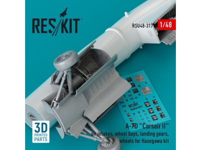A-7D Corsair II air intakes, wheel bays, landing gears, wheels for Hasegawa kit (3D Printed) 
