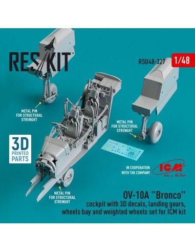 OV-10A Bronco cockpit, landing gears, wheels bay and weighted wheels set for ICM kit (3D Printed) 
