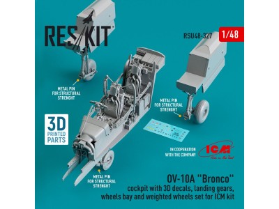 OV-10A Bronco cockpit, landing gears, wheels bay and weighted wheels set for ICM kit (3D Printed) 