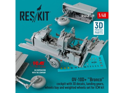 OV-10D+ Bronco Cockpit, landing gears, wheels bay and weighted wheels set for ICM kit (3d Printed) 
