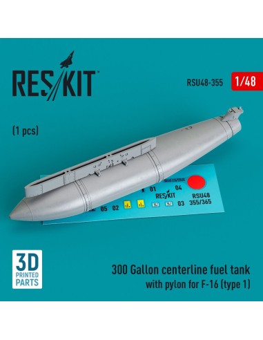 300 Gallon centerline fuel tank with pylon for F-16 (A/B/C/D/E/F/I) (type 1) (1 pcs) (3D Printed) 