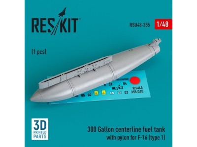 300 Gallon centerline fuel tank with pylon for F-16 (A/B/C/D/E/F/I) (type 1) (1 pcs) (3D Printed) 