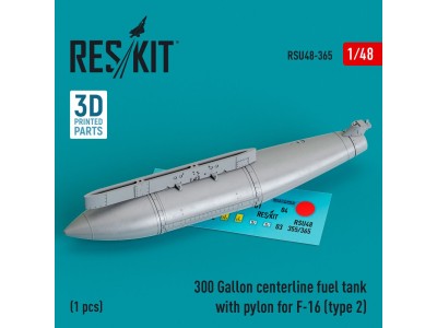 300 Gallon centerline fuel tank with pylon for F-16 (A/B/C/D/E/F/I) (type 2) (1 pcs) (3D Printed) 