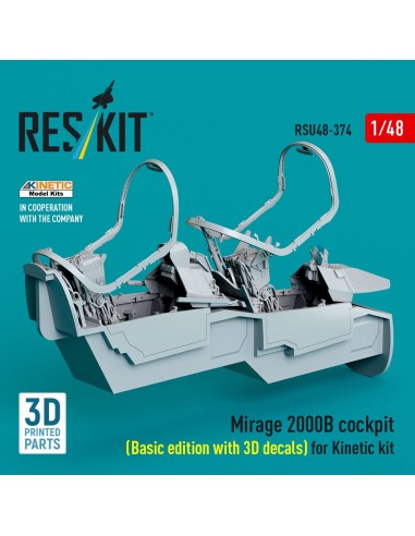 Mirage 2000B cockpit (Basic edition with 3D decals) for Kinetic kit (3D Printed) 