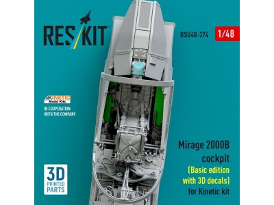 Mirage 2000B cockpit (Basic edition with 3D decals) for Kinetic kit (3D Printed) 