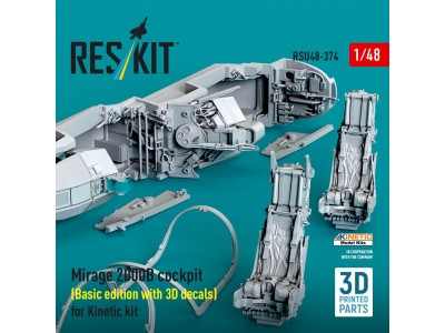 Mirage 2000B cockpit (Basic edition with 3D decals) for Kinetic kit (3D Printed) 