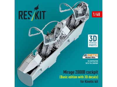 Mirage 2000B cockpit (Basic edition with 3D decals) for Kinetic kit (3D Printed) 
