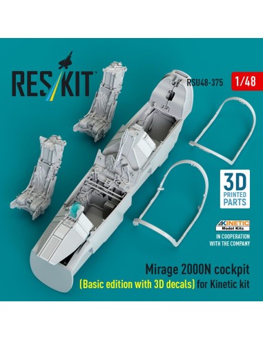 Mirage 2000N cockpit (Basic edition with 3D decals) for Kinetic kit (3D Printed) 