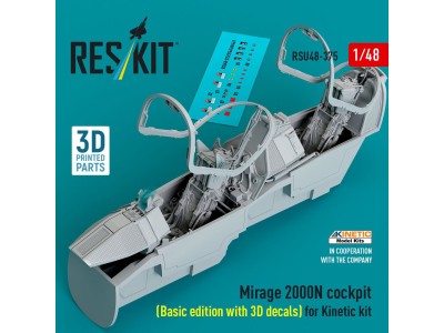 Mirage 2000N cockpit (Basic edition with 3D decals) for Kinetic kit (3D Printed) 