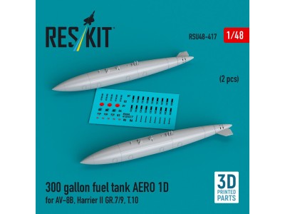 300 gallon fuel tank AERO 1D for AV-8B, Harrier II GR.7/9, T.10 (2 pcs) (3D Printed) 