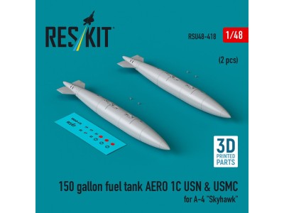 150 gallon fuel tank AERO 1C USN & USMC (2 pcs) for A-4 Skyhawk (3D Printed) 