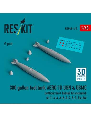 300 gallon fuel tank AERO 1D USN & USMC (without fin & bobtail fin included) (2 pcs) (A-1, A-4, A-6, A-7, S-3, EA-6A) (3D Printe