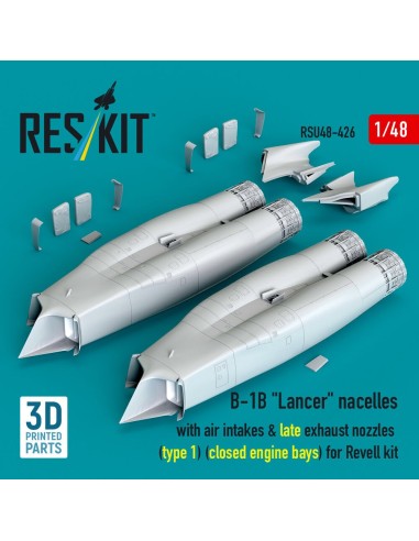 B-1B Lancer nacelles with air intakes & late exhaust nozzles (type 1) (?losed engine bays) for Revell kit (3D Printed) 