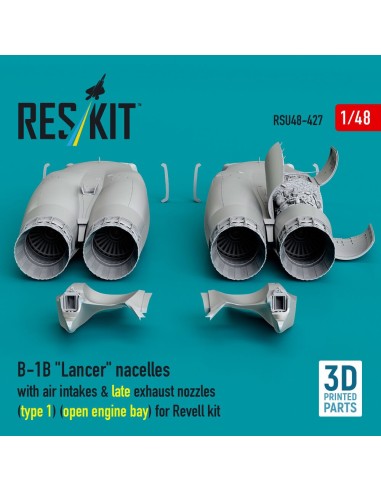 B-1B Lancer nacelles with air intakes & late exhaust nozzles (type 1) (open engine bay) for Revell kit (3D Printed) 