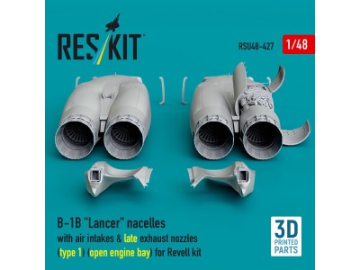 B-1B Lancer nacelles with air intakes & late exhaust nozzles (type 1) (open engine bay) for Revell kit (3D Printed) 