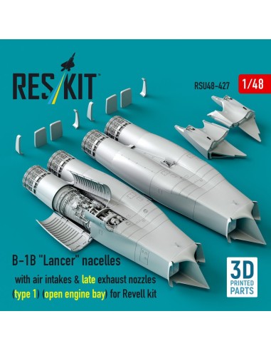 B-1B Lancer nacelles with air intakes & late exhaust nozzles (type 1) (open engine bay) for Revell kit (3D Printed) 