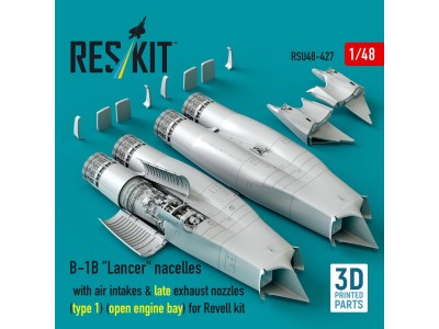 B-1B Lancer nacelles with air intakes & late exhaust nozzles (type 1) (open engine bay) for Revell kit (3D Printed) 
