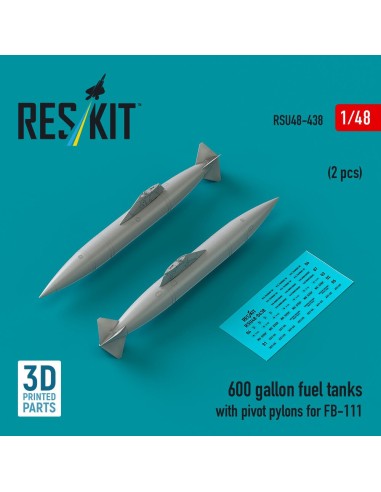 600 gallon fuel tanks with pivot pylons for FB-111 (2 pcs) (3D Printed) 