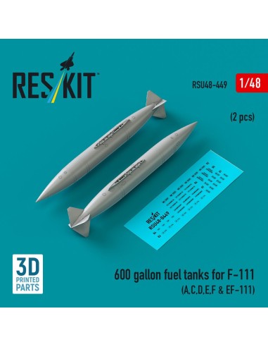 600 gallon fuel tanks for F-111 (A,C,D,E,F & EF-111) (2 pcs) (3D Printed) 