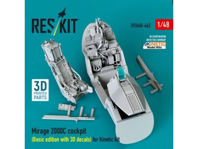 Mirage 2000C cockpit (Basic edition with 3D decals) for Kinetic kit (3D Printed) 