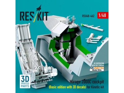 Mirage 2000C cockpit (Basic edition with 3D decals) for Kinetic kit (3D Printed) 