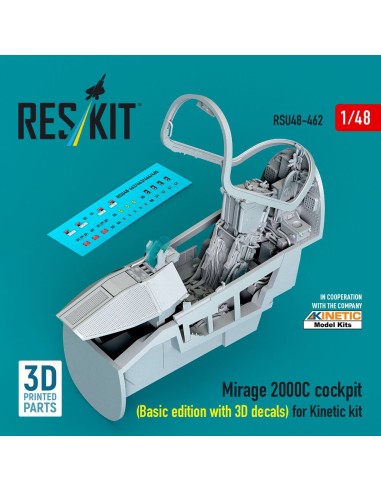 Mirage 2000C cockpit (Basic edition with 3D decals) for Kinetic kit (3D Printed) 