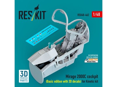Mirage 2000C cockpit (Basic edition with 3D decals) for Kinetic kit (3D Printed) 